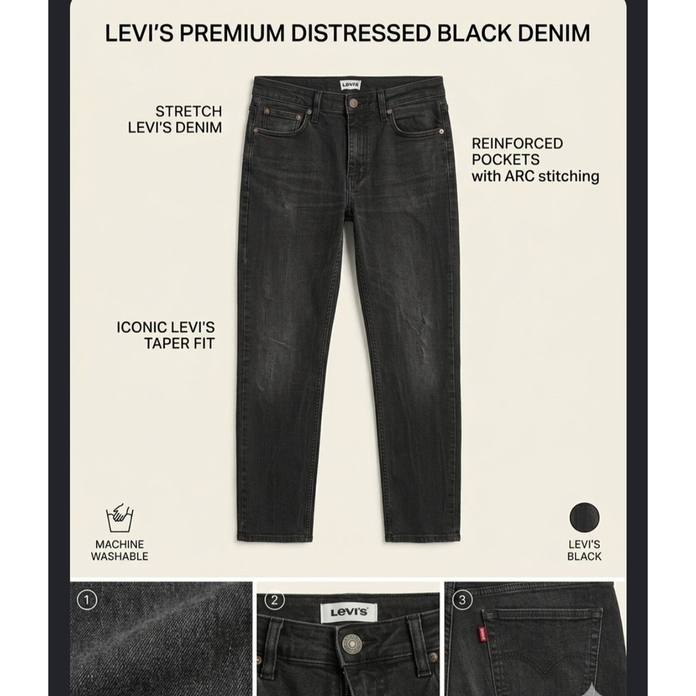 Levis 512 Slim Taper Jeans Mens 32x32 Distressed Black Premium Stretch Denim